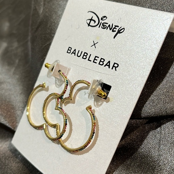 Disney x BaubleBar Outline Mickey Multicolor Gemstone Gold Tone Earrings NWT - Picture 2 of 7